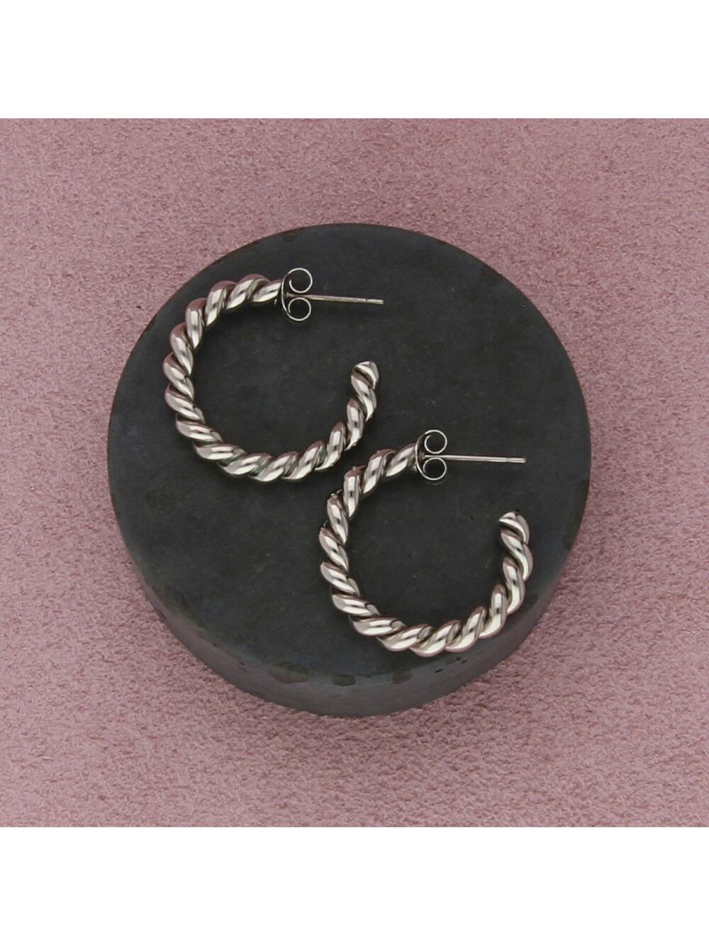 sterling silver 25mm twisted cable j-hoop earrings